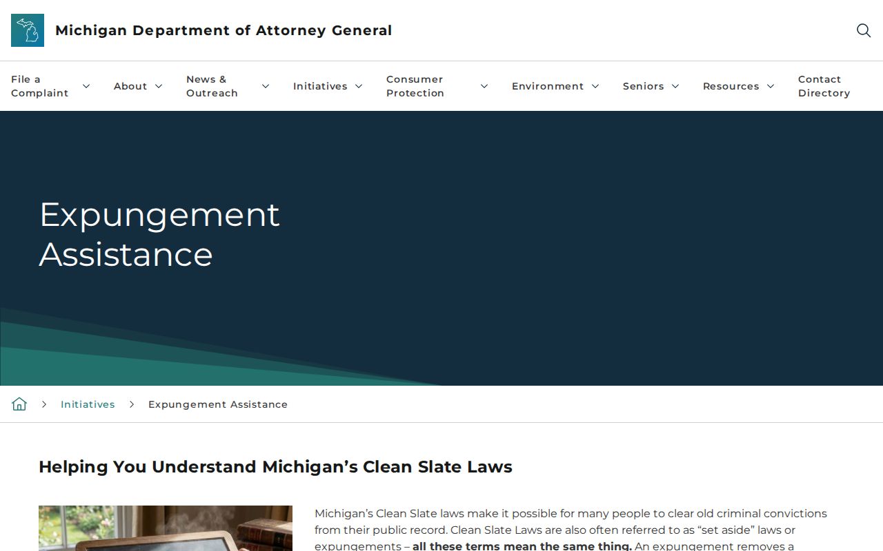 Michigan Attorney General expungement assistance information
