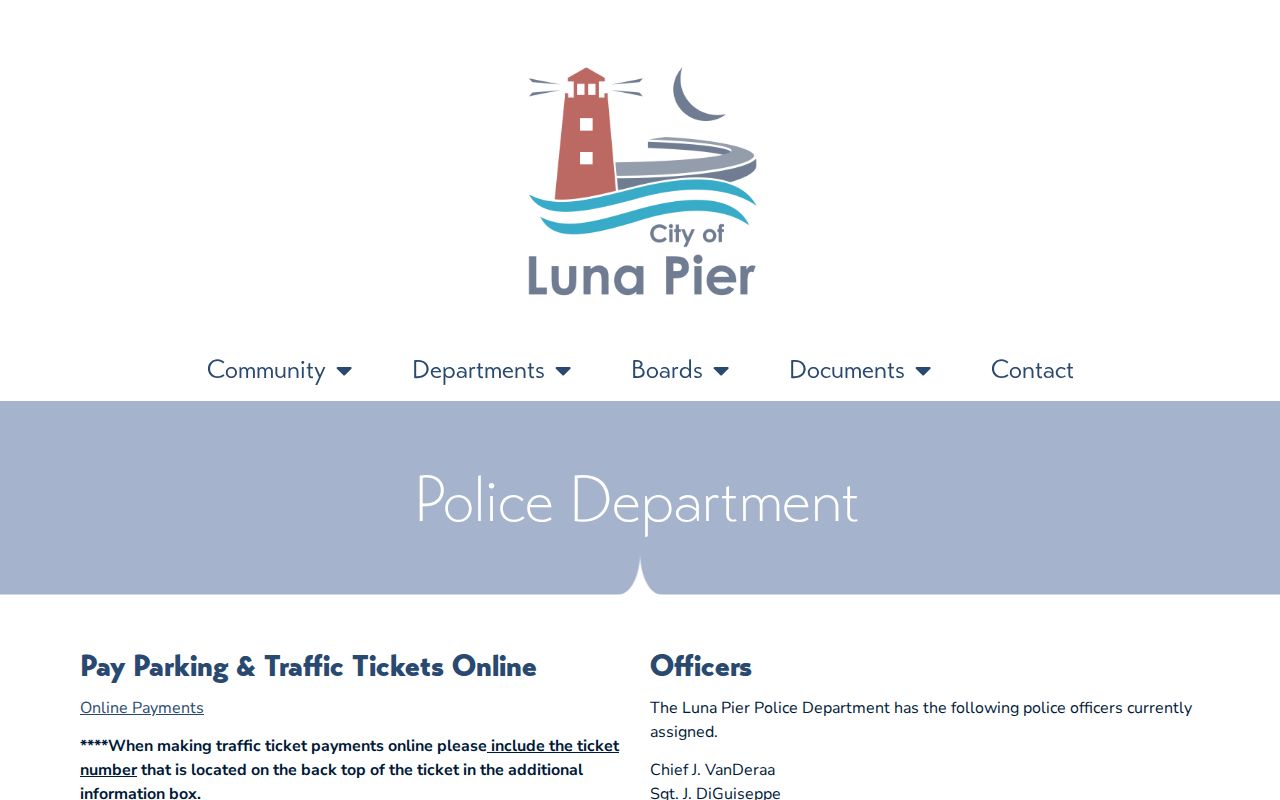 Luna Pier Police Department official contact webpage