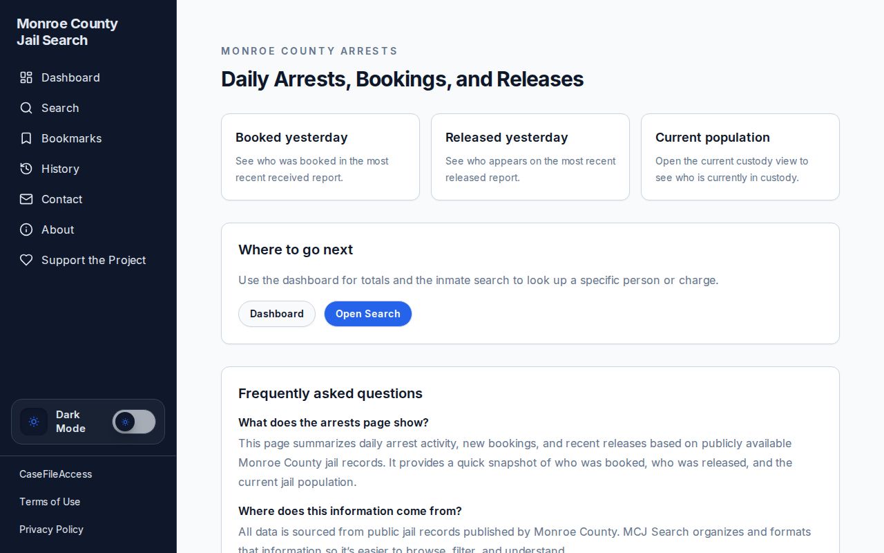 Unofficial Monroe County arrest reports page on MCJ Search